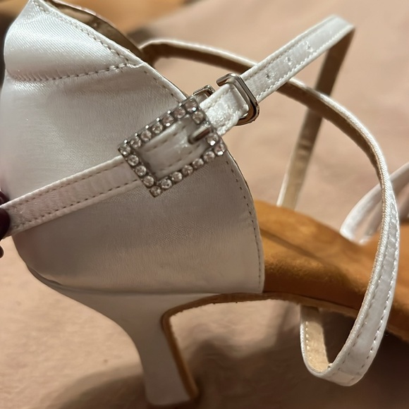White Satin Ballroom Dance Shoes - Picture 4 of 8